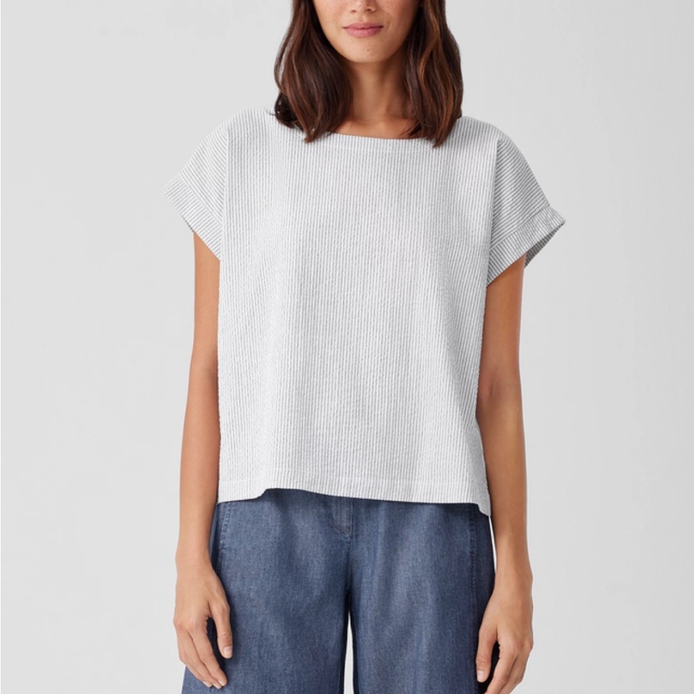 Eileen Fisher White Textured Top Wide-Leg Pants, like new - Picture 8 of 10